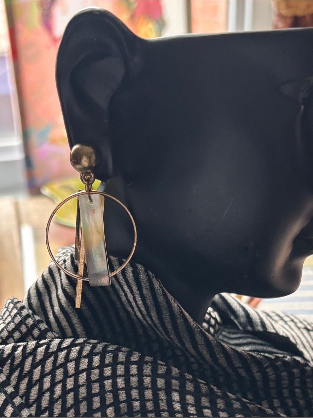 Vintage Architectural MCM Shell Cluster Drop Earrings Gold Geometric